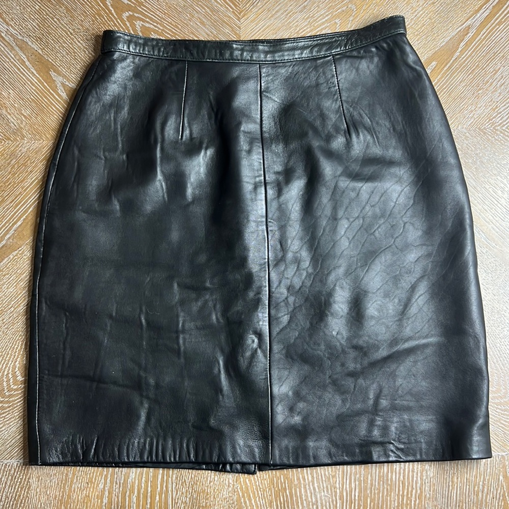 MOTO MORGAN TAYLOR STUDIO Petite Black Leather Vintage Skirt 12P